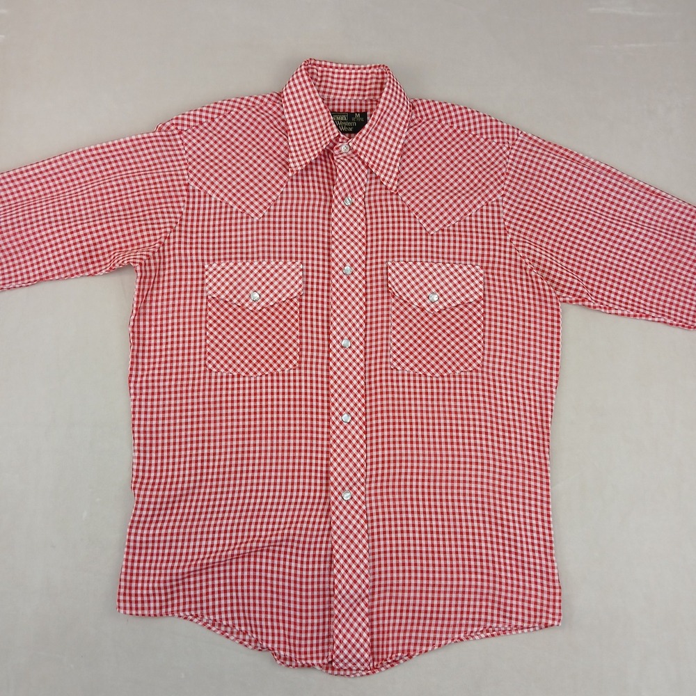 VTG Montgomery Ward 15-15.5 Medium Mens Shirt Western Dagger Collar 70s 21x26 - Picture 2 of 14